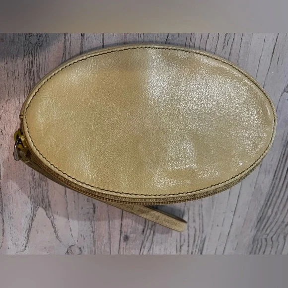 Yves Saint Laurent Leather Wristlet Clutch Rive Gauche Gold small Authentic - Picture 14 of 15